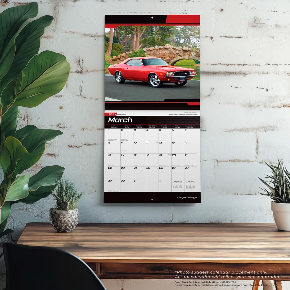 Dodge Challenger OFFICIAL | 2026 12 x 24 Inch (Hanging) Monthly Square Wall Calendar