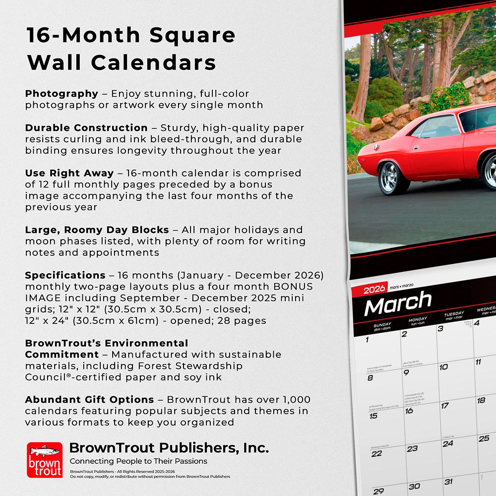 Dodge Challenger OFFICIAL | 2026 12 x 24 Inch (Hanging) Monthly Square Wall Calendar