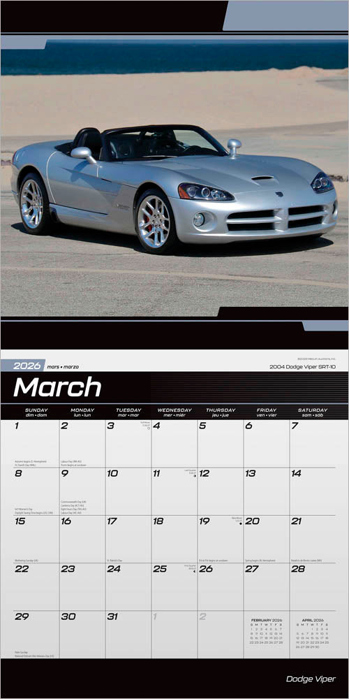 Dodge Viper OFFICIAL | 2026 12 x 24 Inch (Hanging) Monthly Square Wall Calendar