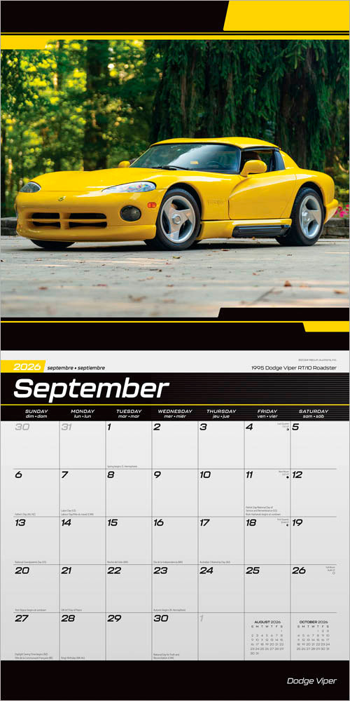Dodge Viper OFFICIAL | 2026 12 x 24 Inch (Hanging) Monthly Square Wall Calendar
