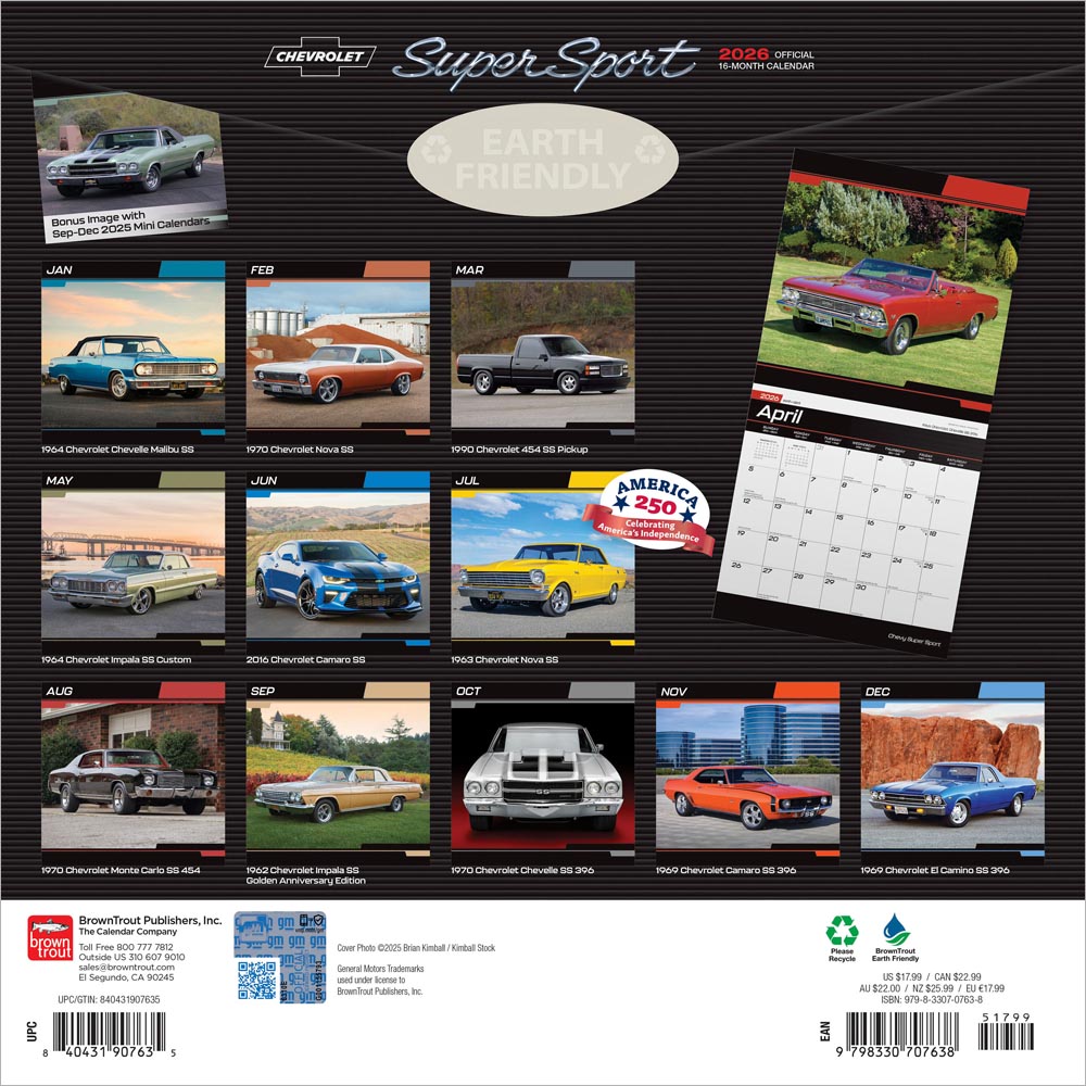 Chevy Super Sport OFFICIAL | 2026 12 x 24 Inch (Hanging) Monthly Square Wall Calendar