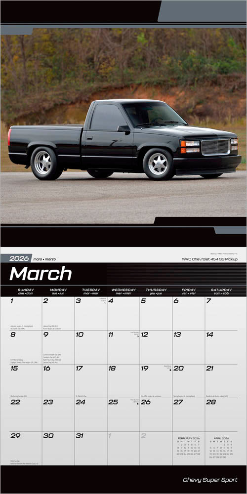 Chevy Super Sport OFFICIAL | 2026 12 x 24 Inch (Hanging) Monthly Square Wall Calendar