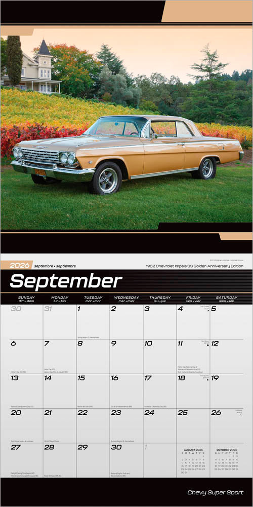 Chevy Super Sport OFFICIAL | 2026 12 x 24 Inch (Hanging) Monthly Square Wall Calendar