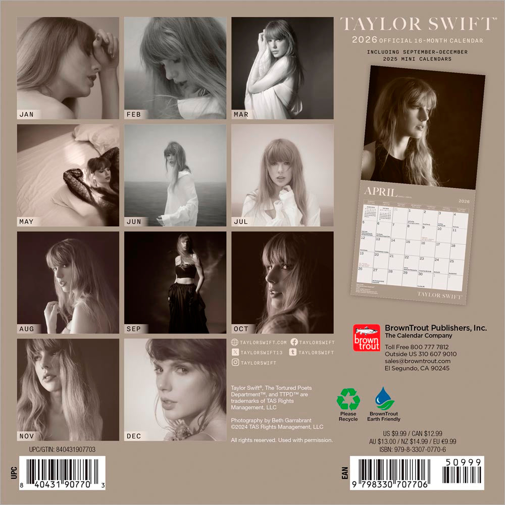 Taylor Swift OFFICIAL | 2026 7 x 14 Inch (Hanging) Monthly Mini Wall Calendar