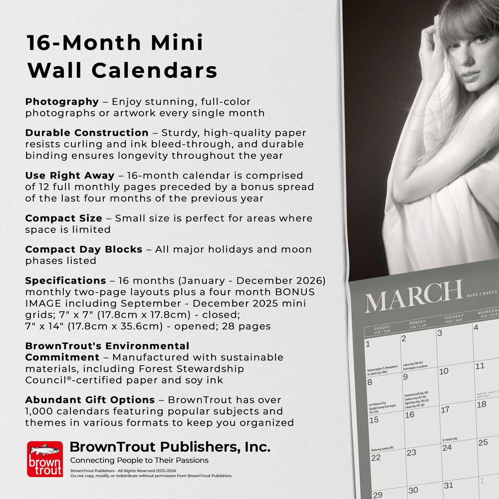 Taylor Swift OFFICIAL | 2026 7 x 14 Inch (Hanging) Monthly Mini Wall Calendar