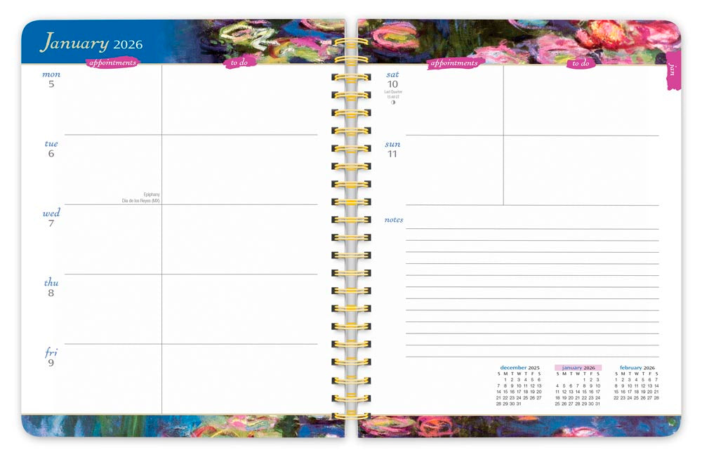 Claude Monet | 2026 6 x 7.75 Inch Weekly Desk Planner | Foil Stamped Cover