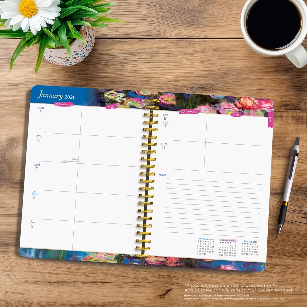 Claude Monet | 2026 6 x 7.75 Inch Weekly Desk Planner | Foil Stamped Cover