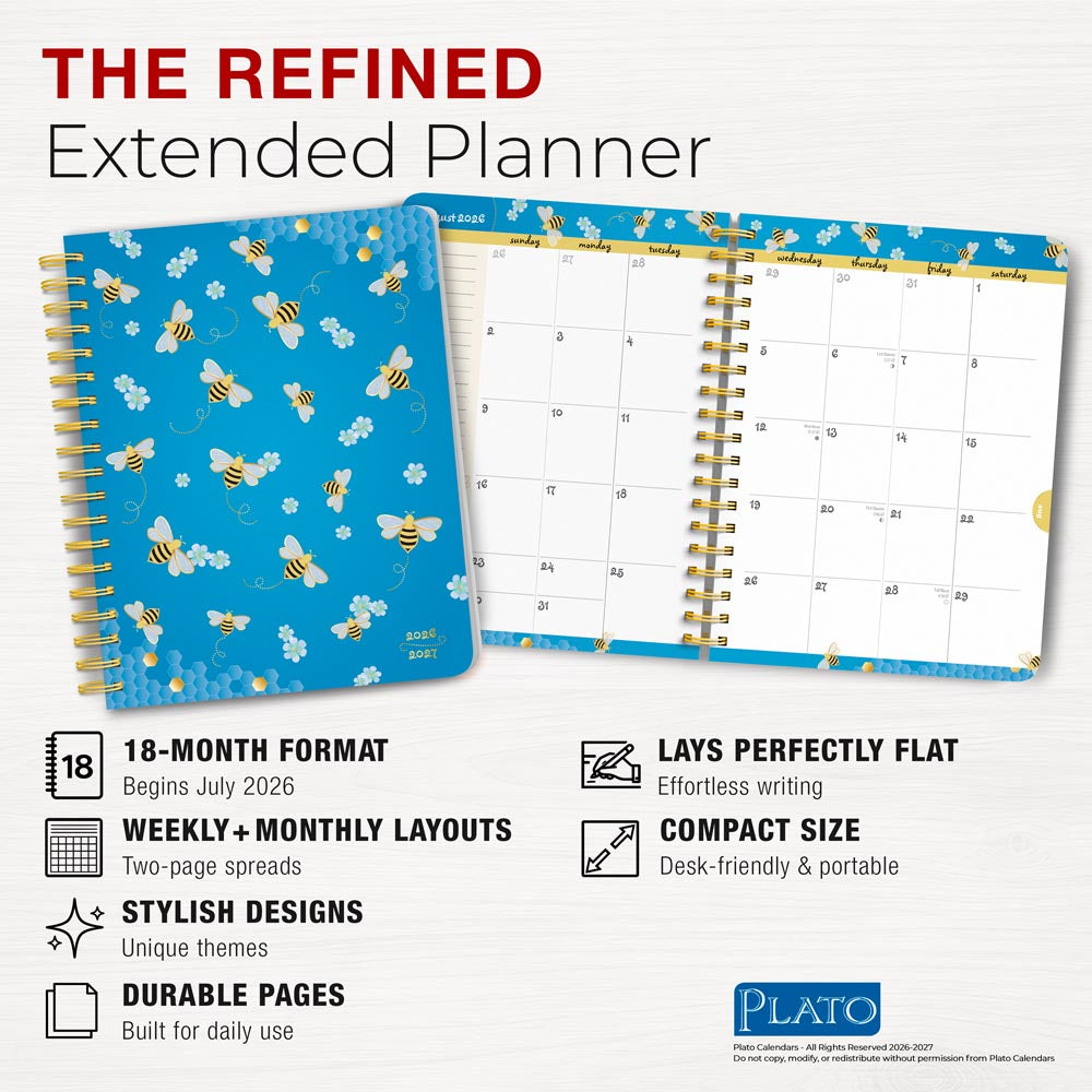 Busy Bees | 2027 6 x 7.75 Inch 18 Months Weekly Desk Planner | Foil Stamped Cover | July 2026 - December 2027