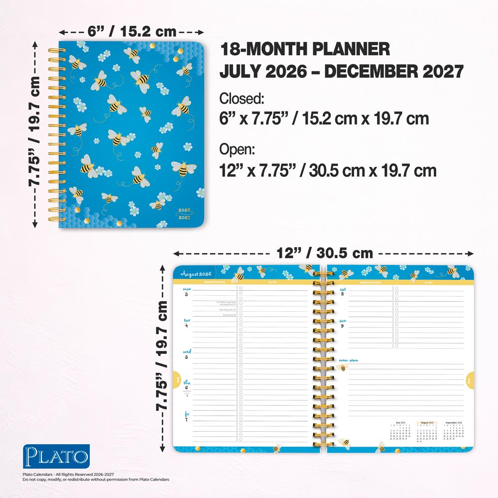 Busy Bees | 2027 6 x 7.75 Inch 18 Months Weekly Desk Planner | Foil Stamped Cover | July 2026 - December 2027