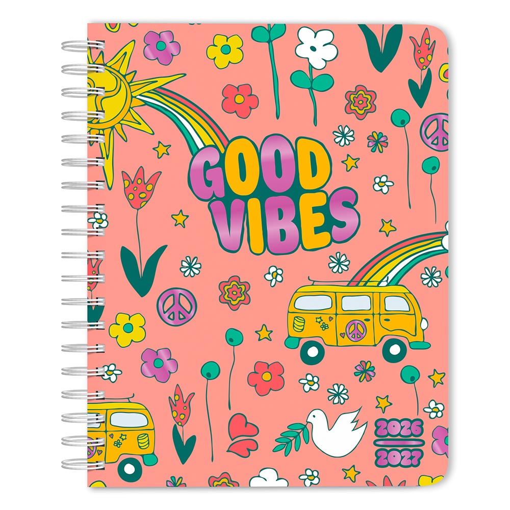 Good Vibes | 2027 6 x 7.75 Inch 18 Months Weekly Desk Planner | Foil Stamped Cover | July 2026 - December 2027