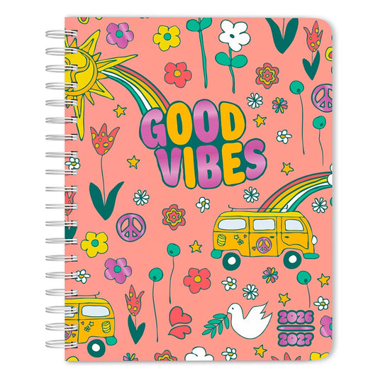 Good Vibes | 2027 6 x 7.75 Inch 18 Months Weekly Desk Planner | Foil Stamped Cover | July 2026 - December 2027