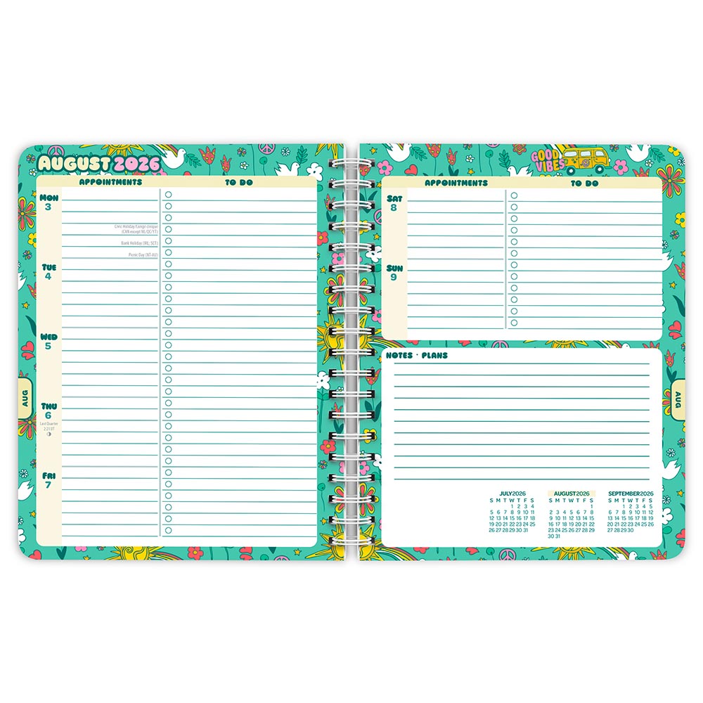 Good Vibes | 2027 6 x 7.75 Inch 18 Months Weekly Desk Planner | Foil Stamped Cover | July 2026 - December 2027