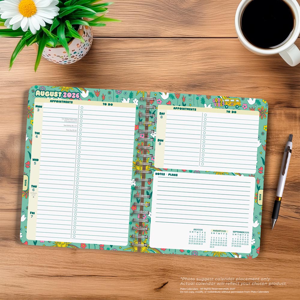 Good Vibes | 2027 6 x 7.75 Inch 18 Months Weekly Desk Planner | Foil Stamped Cover | July 2026 - December 2027