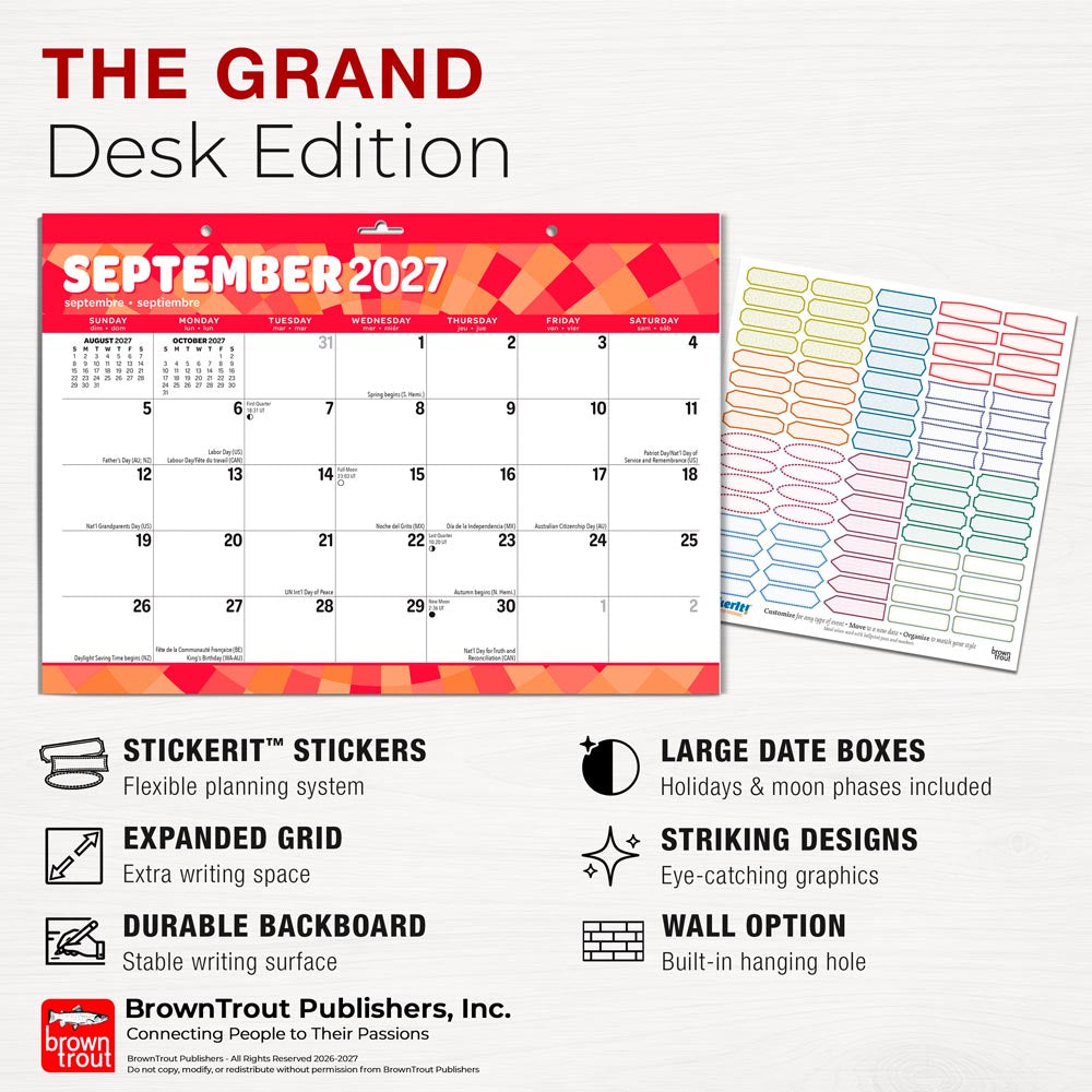 Large Print | 2027 17 x 12 Inch Monthly Desk Pad Calendar | Sticker Sheet