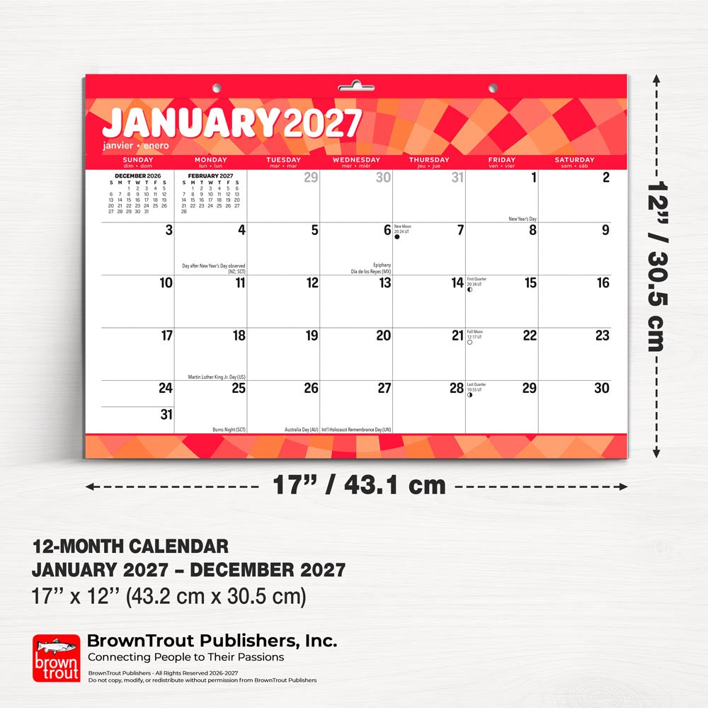 Large Print | 2027 17 x 12 Inch Monthly Desk Pad Calendar | Sticker Sheet