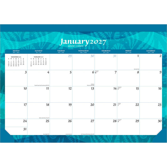 Seaside Currents | 2027 17 x 12 Inch Monthly Desk Pad Calendar | Sticker Sheet