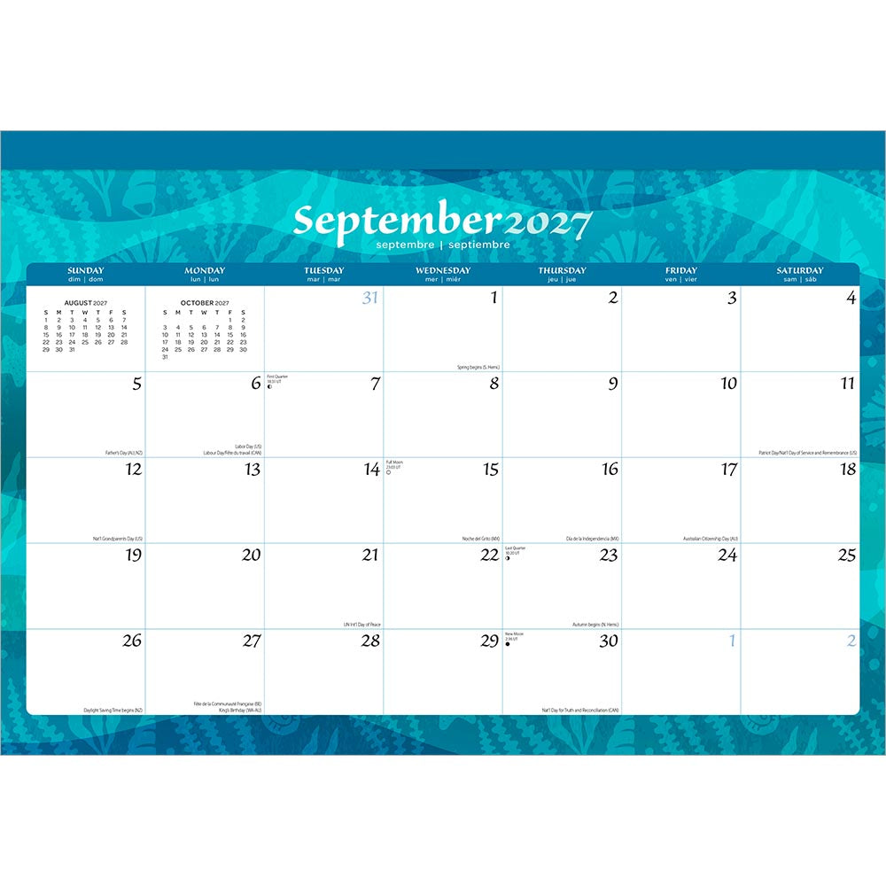 Seaside Currents | 2027 17 x 12 Inch Monthly Desk Pad Calendar | Sticker Sheet