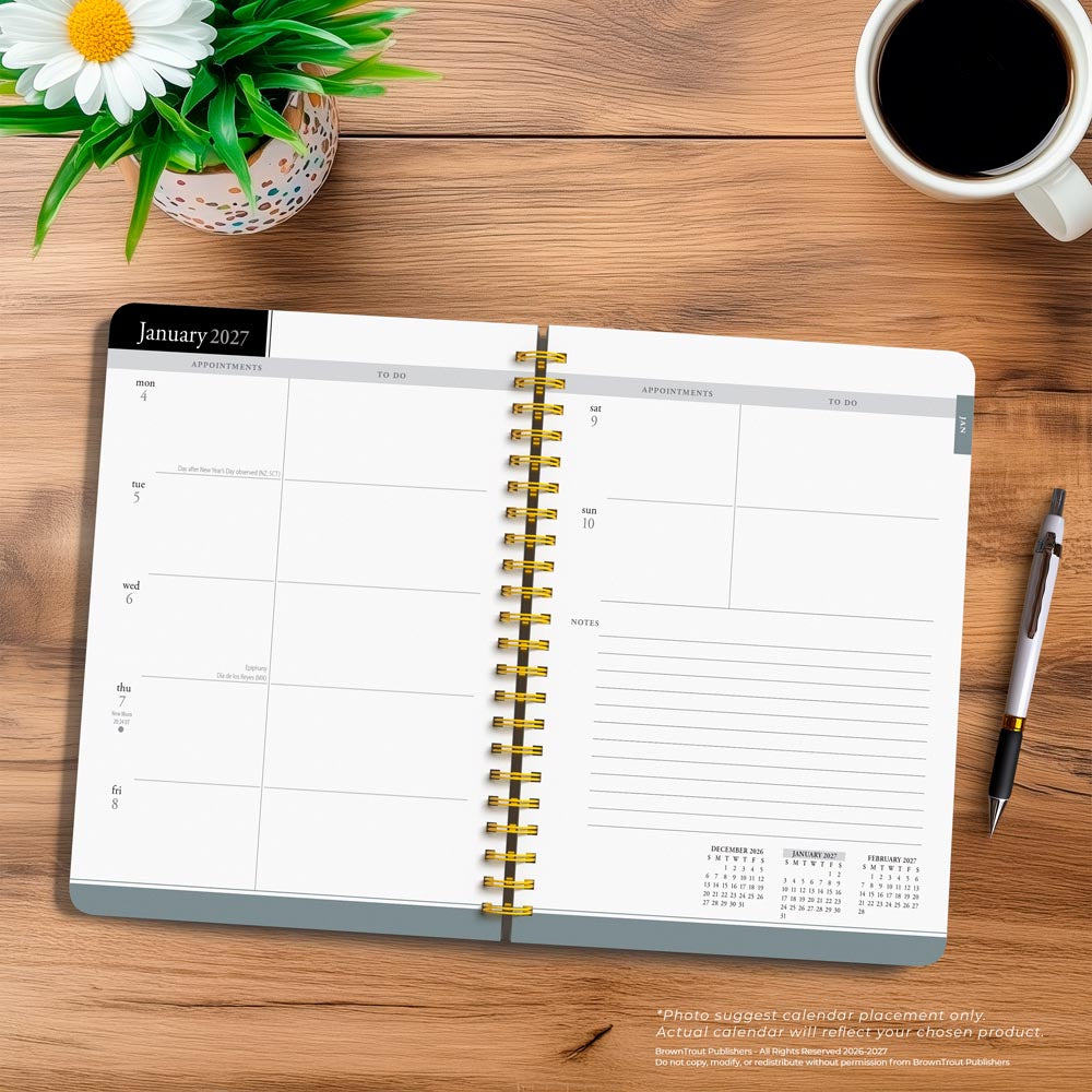 Black Solid | 2027 6 x 7.75 Inch Weekly Desk Planner | Foil Stamped Cover