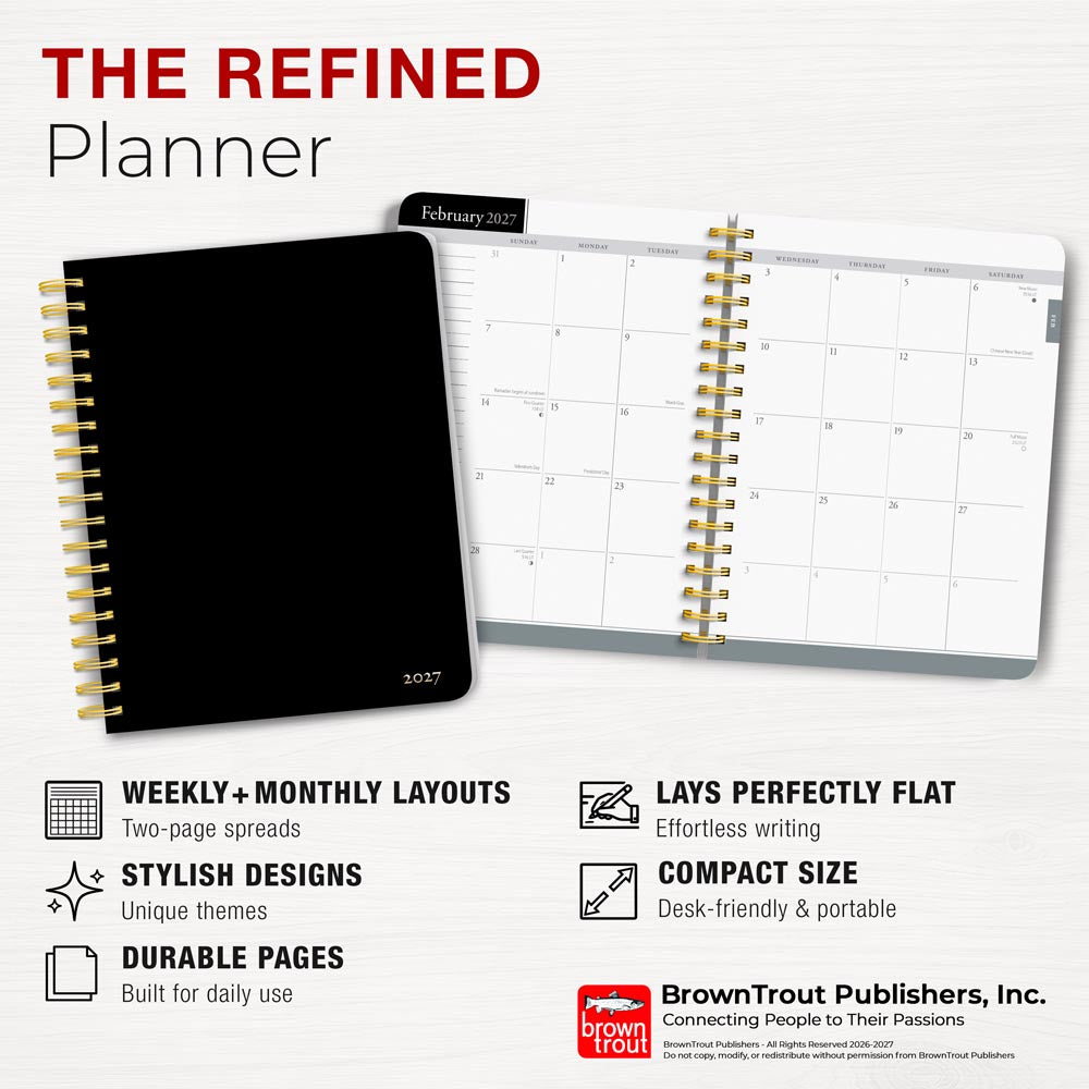Black Solid | 2027 6 x 7.75 Inch Weekly Desk Planner | Foil Stamped Cover