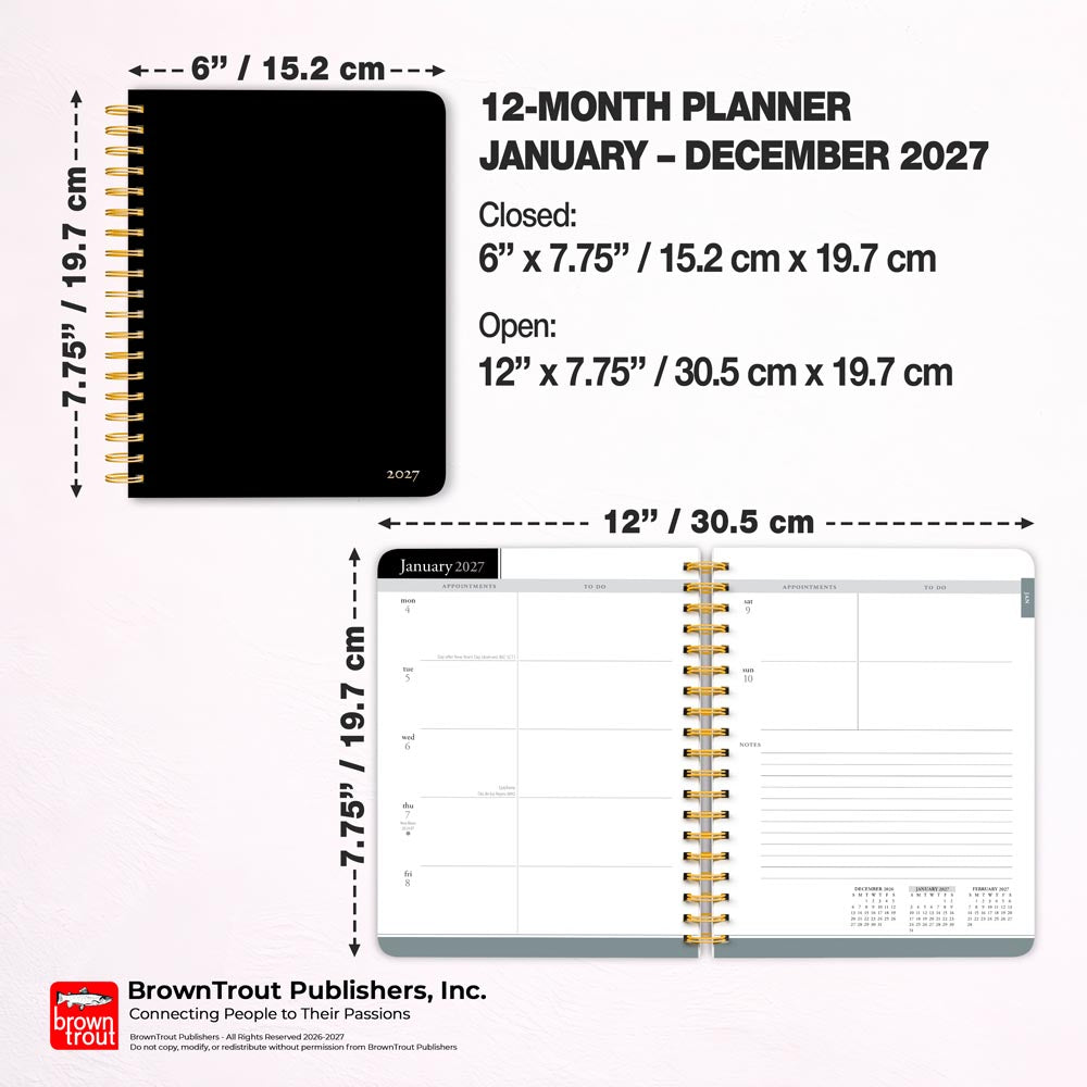 Black Solid | 2027 6 x 7.75 Inch Weekly Desk Planner | Foil Stamped Cover