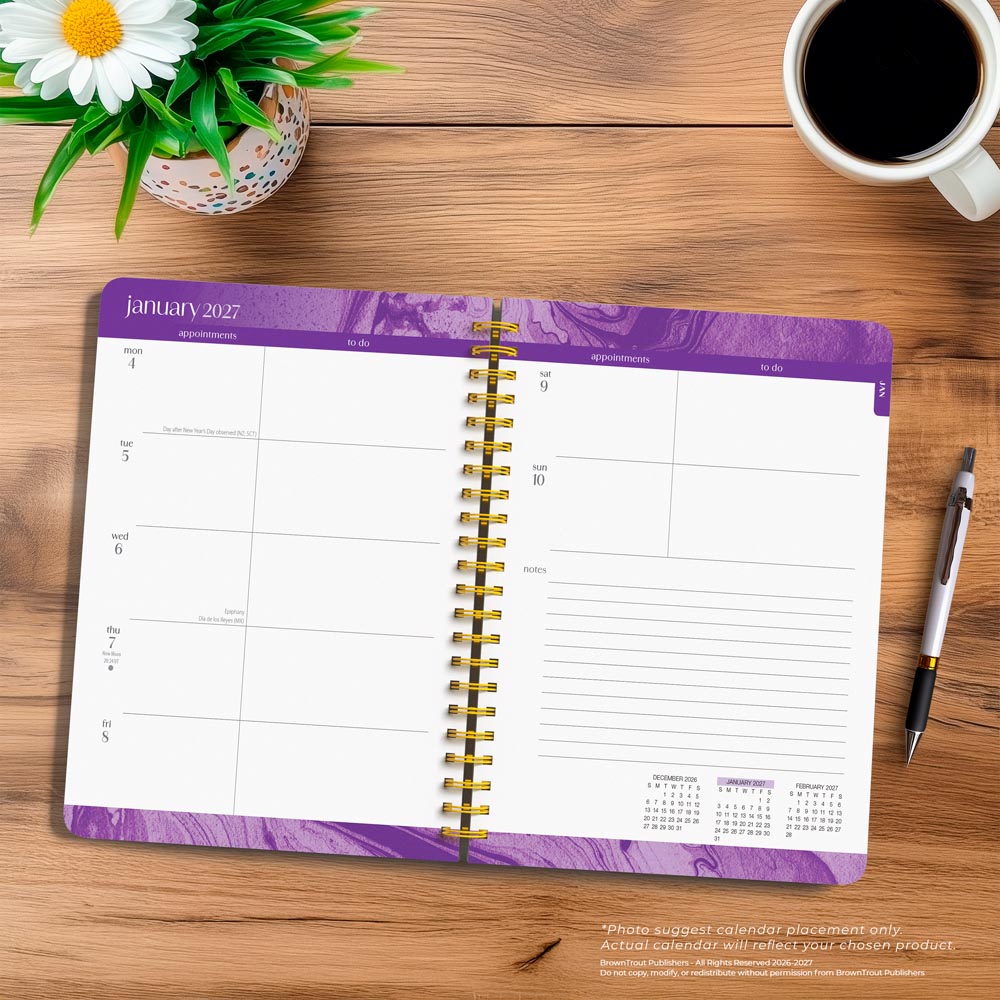 Crackled Blush | 2027 6 x 7.75 Inch Weekly Desk Planner | Foil Stamped Cover