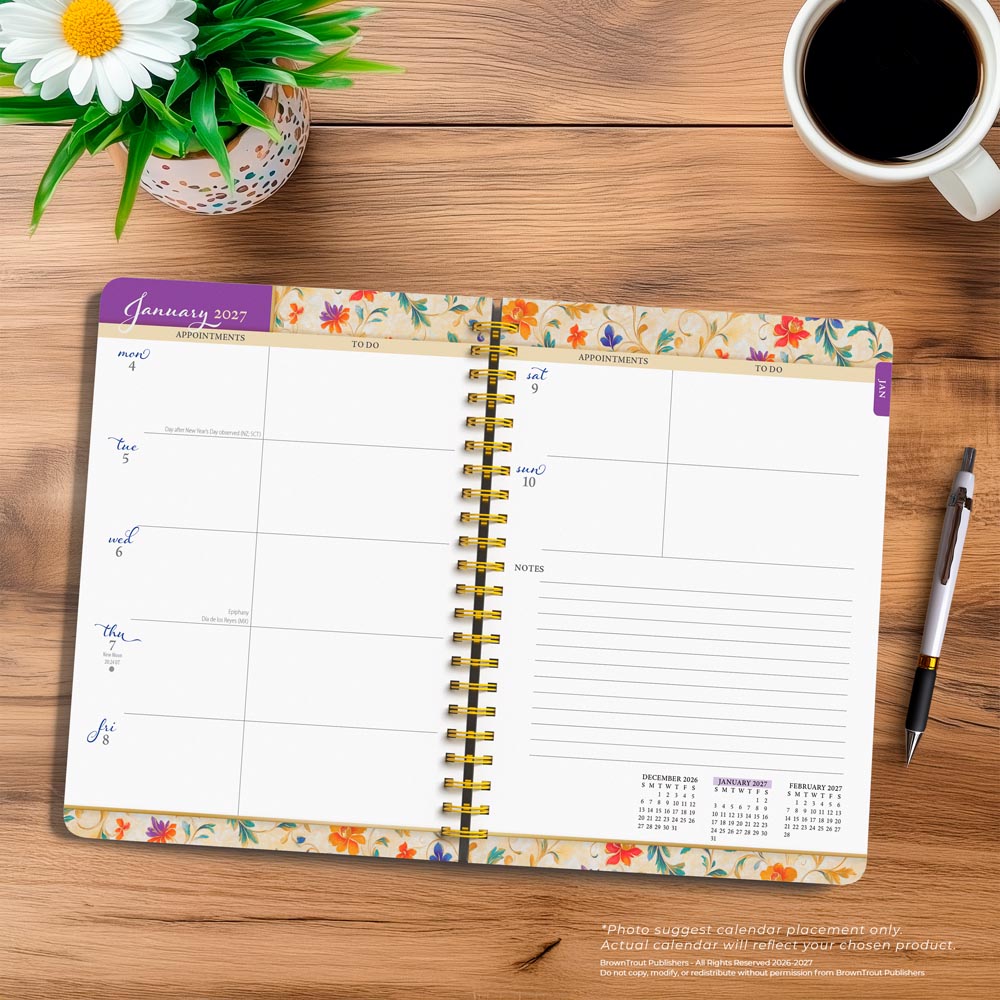 Tuscan Delight | 2027 6 x 7.75 Inch Weekly Desk Planner | Foil Stamped Cover
