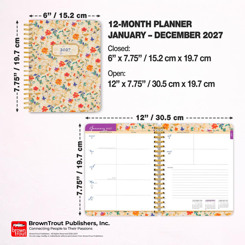 Tuscan Delight | 2027 6 x 7.75 Inch Weekly Desk Planner | Foil Stamped Cover