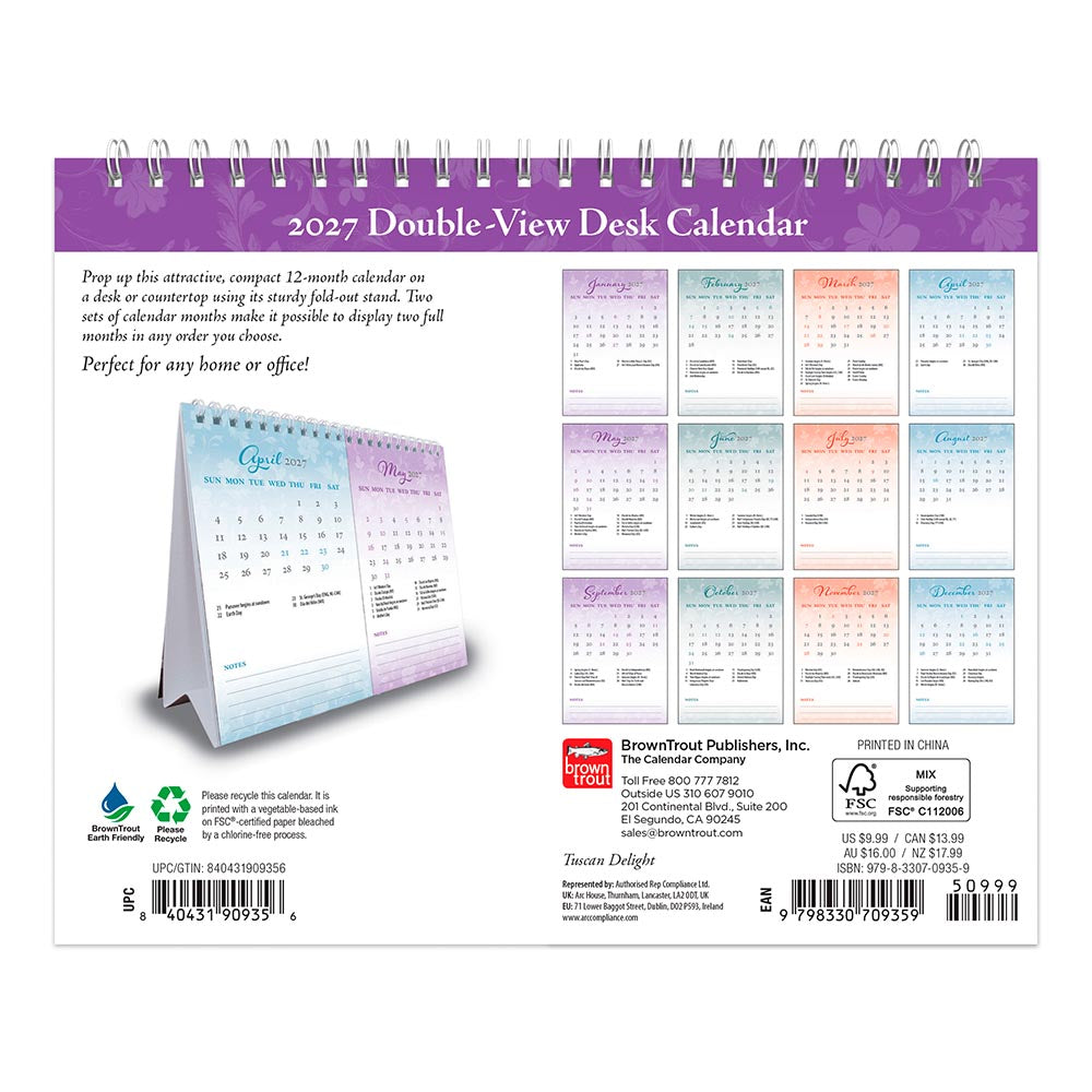 Tuscan Delight | 2027 7.5 x 6 Inch Monthly Double-View Easel Desk Calendar