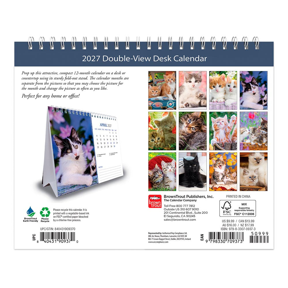 Kittens | 2027 7.5 x 6 Inch Monthly Double-View Easel Desk Calendar