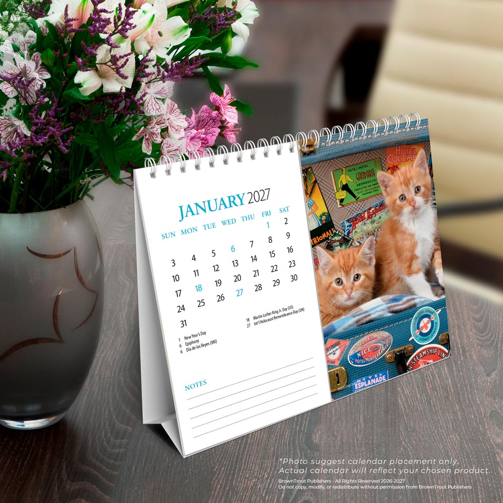 Kittens | 2027 7.5 x 6 Inch Monthly Double-View Easel Desk Calendar