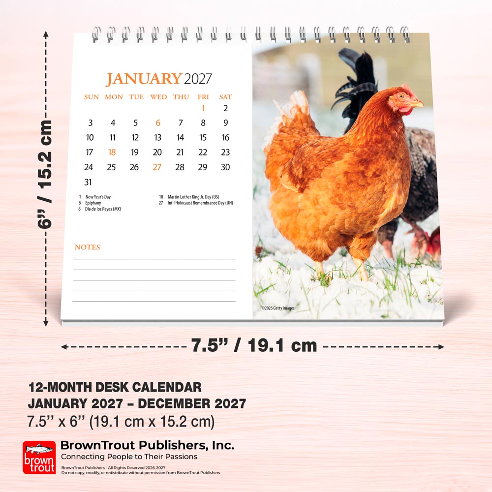 Chickens | 2027 7.5 x 6 Inch Monthly Double-View Easel Desk Calendar