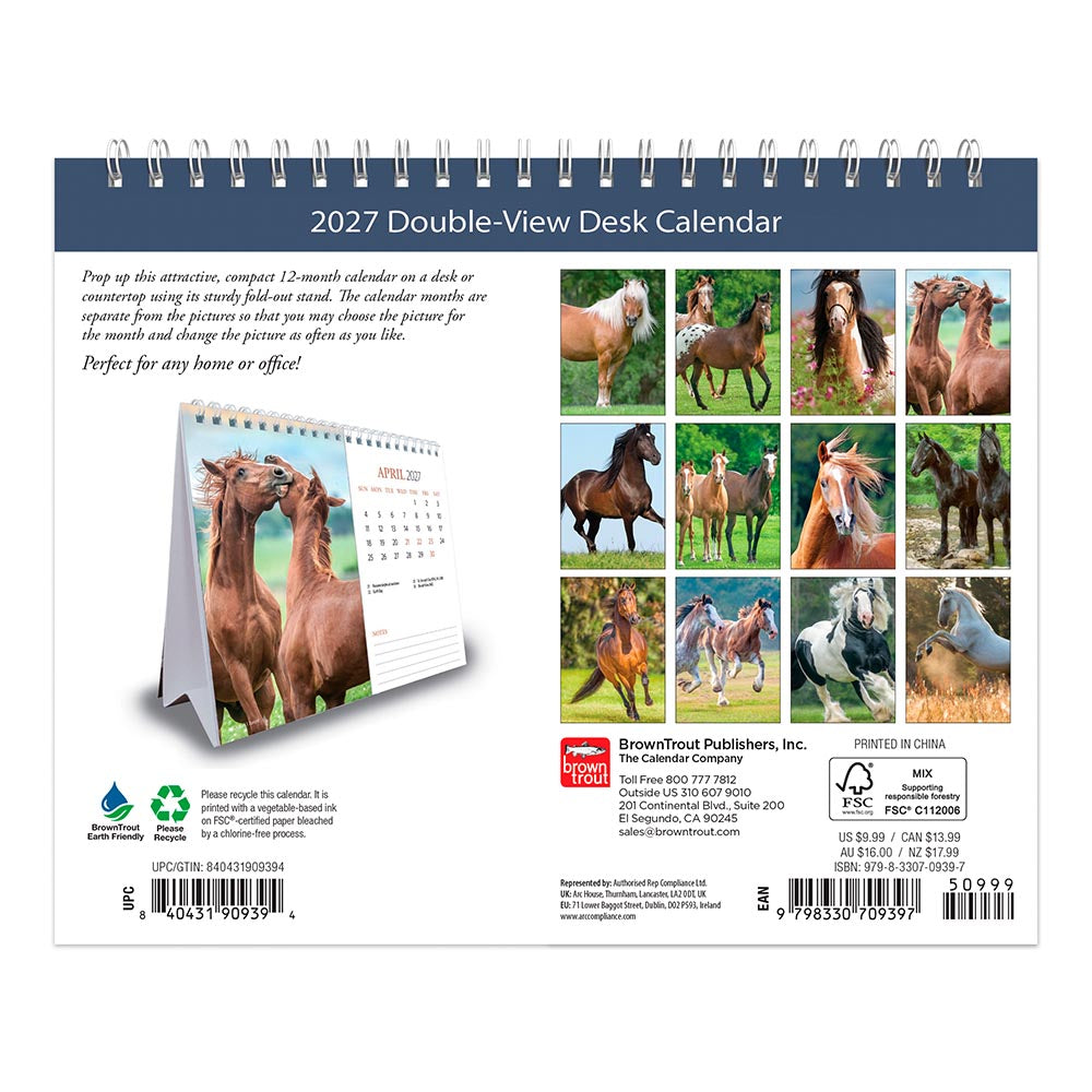 Horse Lovers | 2027 7.5 x 6 Inch Monthly Double-View Easel Desk Calendar