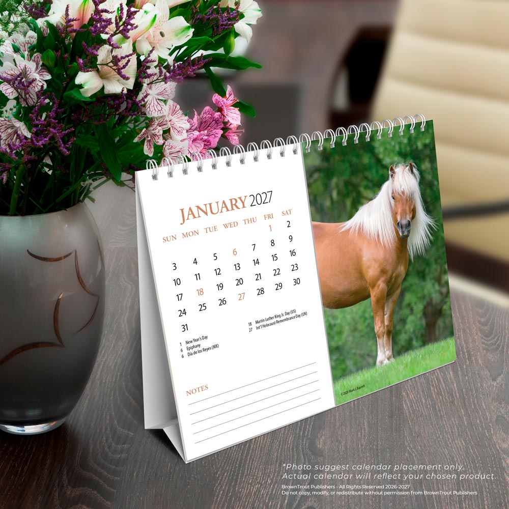 Horse Lovers | 2027 7.5 x 6 Inch Monthly Double-View Easel Desk Calendar
