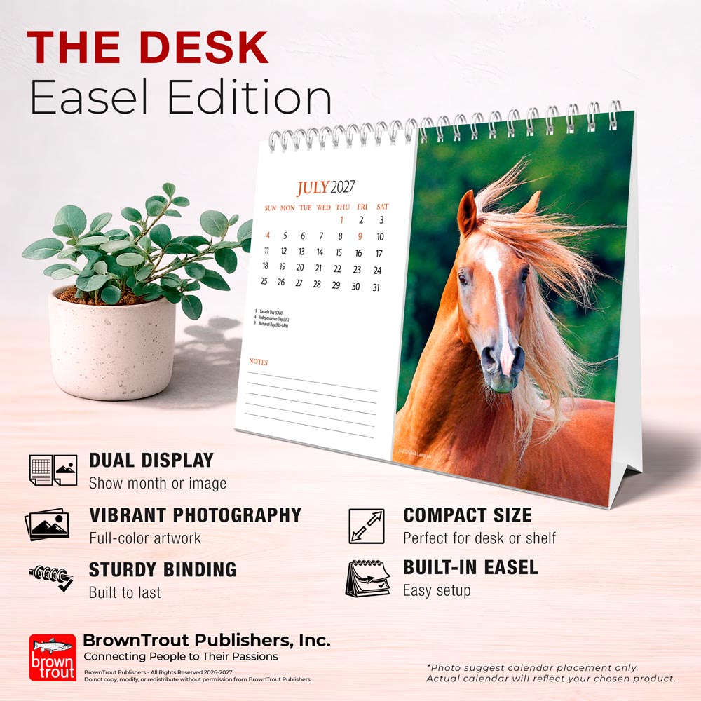 Horse Lovers | 2027 7.5 x 6 Inch Monthly Double-View Easel Desk Calendar