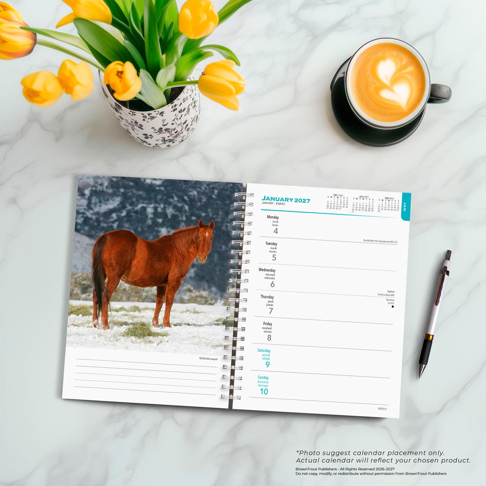 Horse Lovers | 2027 6 x 7.75 Inch Spiral-Bound Wire-O Weekly Engagement Planner Calendar | New Full-Color Image Every Week