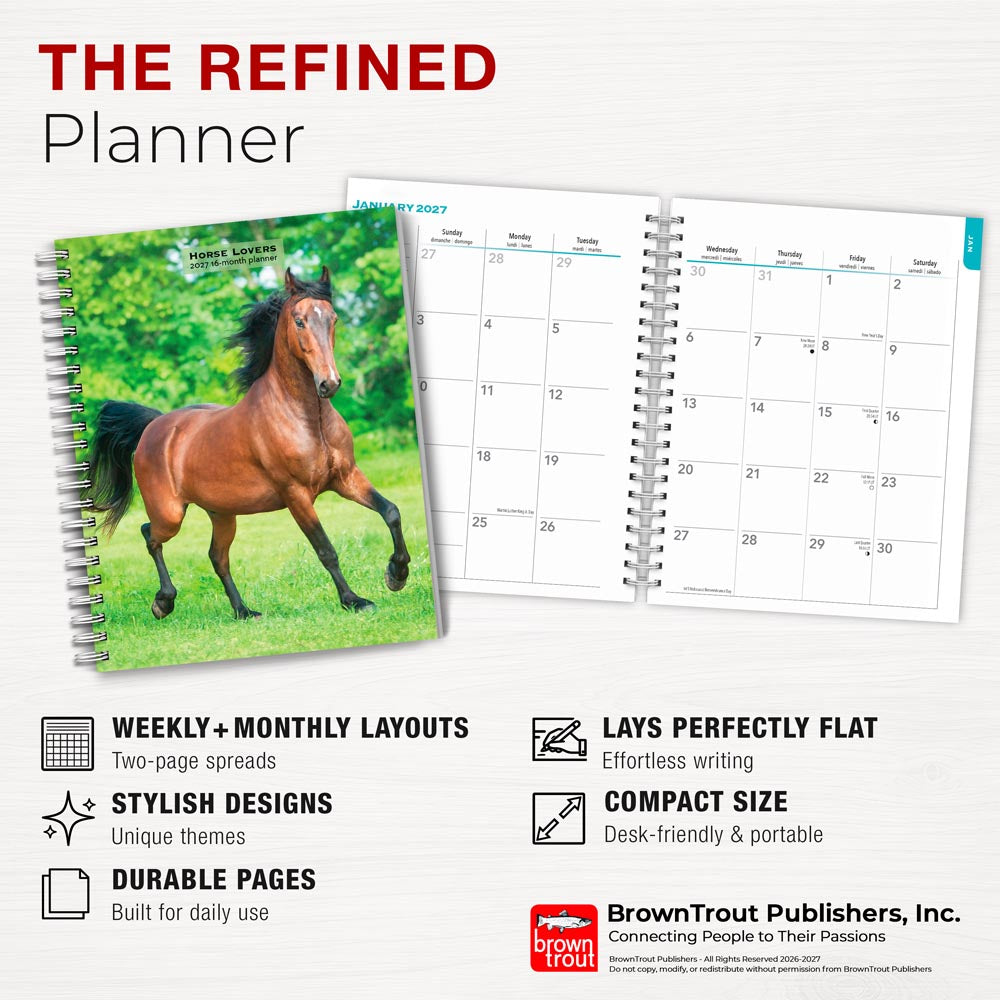 Horse Lovers | 2027 6 x 7.75 Inch Spiral-Bound Wire-O Weekly Engagement Planner Calendar | New Full-Color Image Every Week