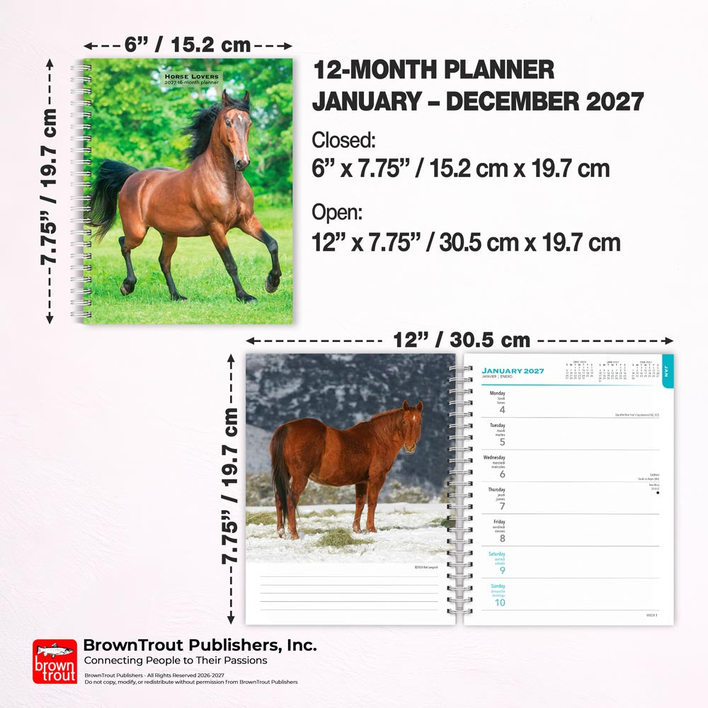 Horse Lovers | 2027 6 x 7.75 Inch Spiral-Bound Wire-O Weekly Engagement Planner Calendar | New Full-Color Image Every Week