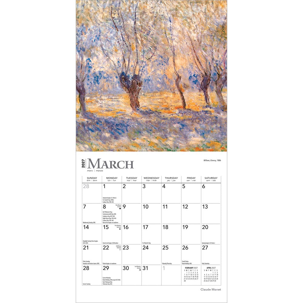 Claude Monet | 2027 7 x 14 Inch (Hanging) Monthly Mini Wall Calendar