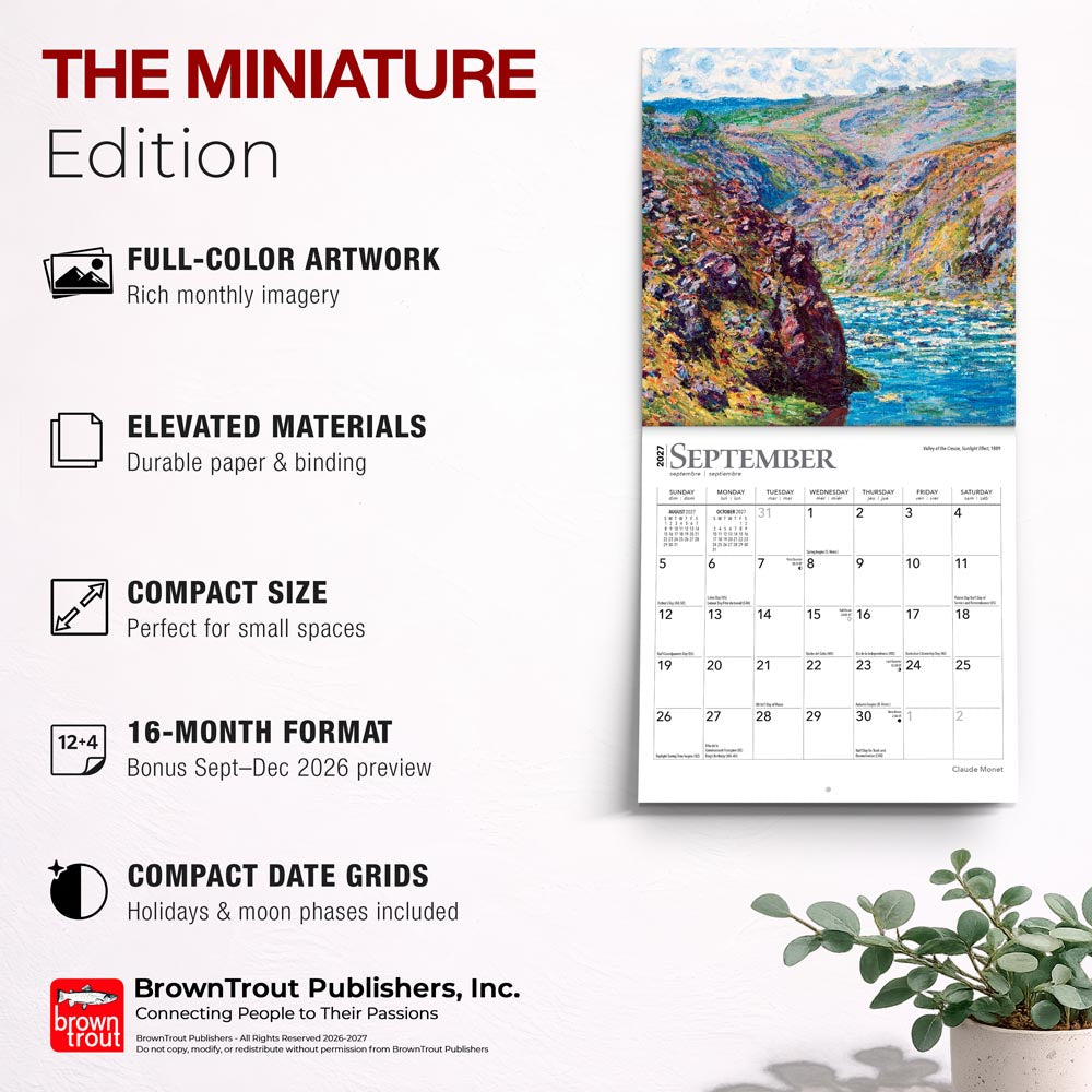 Claude Monet | 2027 7 x 14 Inch (Hanging) Monthly Mini Wall Calendar