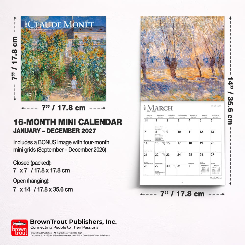 Claude Monet | 2027 7 x 14 Inch (Hanging) Monthly Mini Wall Calendar