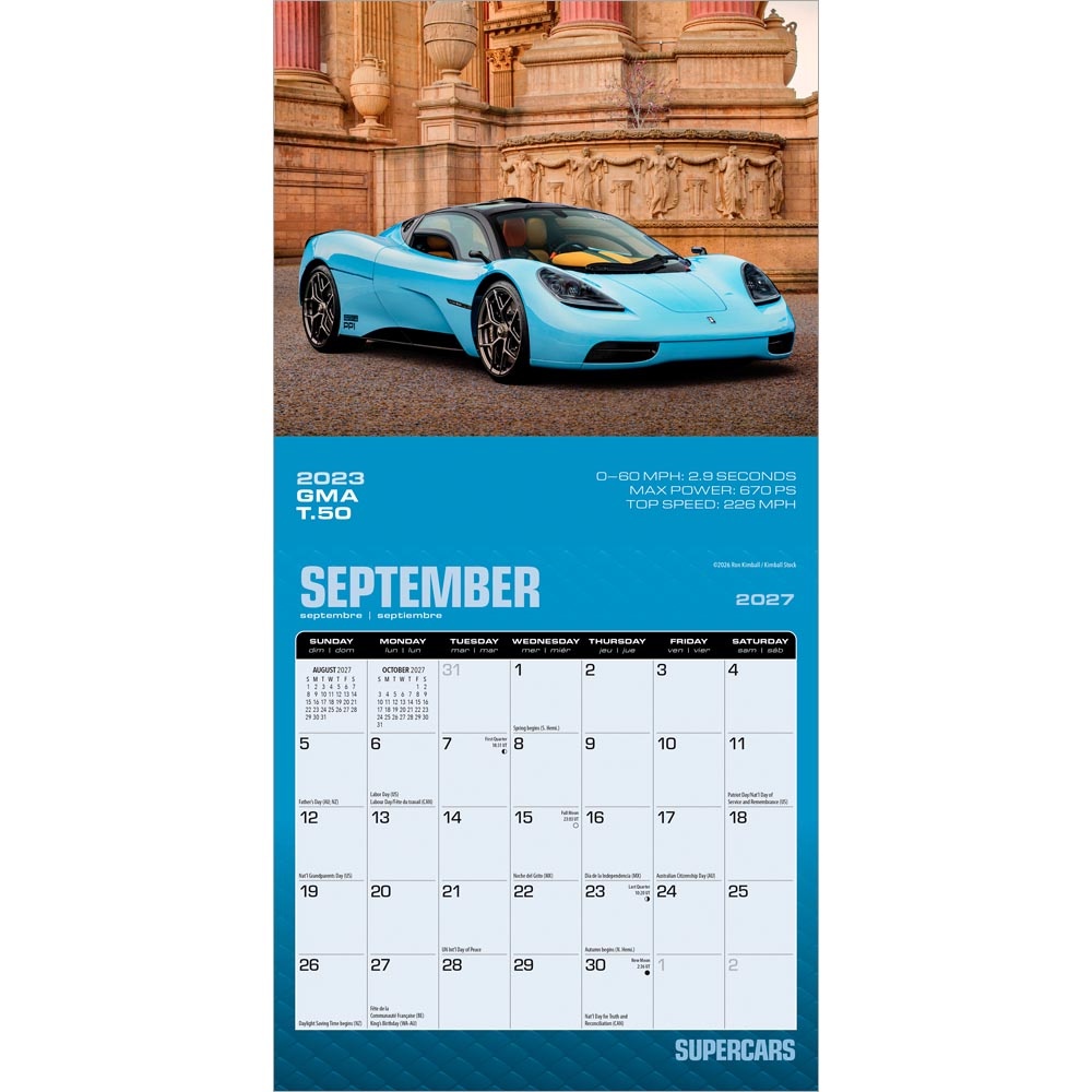 Supercars | 2027 7 x 14 Inch (Hanging) Monthly Mini Wall Calendar