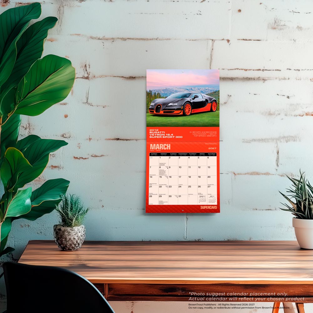 Supercars | 2027 7 x 14 Inch (Hanging) Monthly Mini Wall Calendar