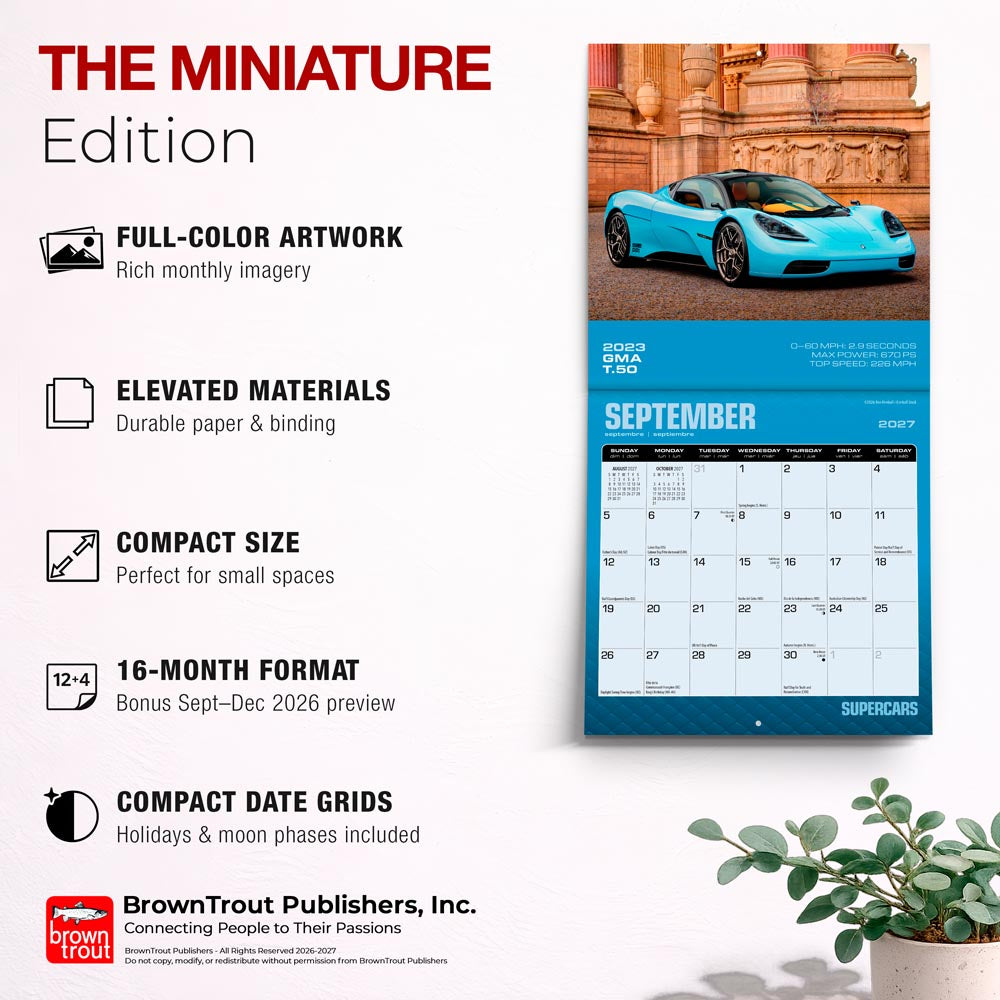 Supercars | 2027 7 x 14 Inch (Hanging) Monthly Mini Wall Calendar
