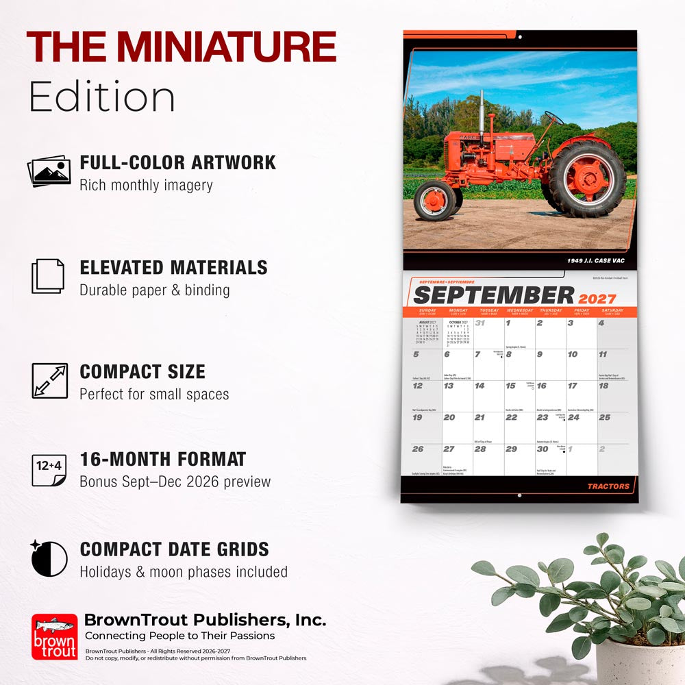Tractors | 2027 7 x 14 Inch (Hanging) Monthly Mini Wall Calendar