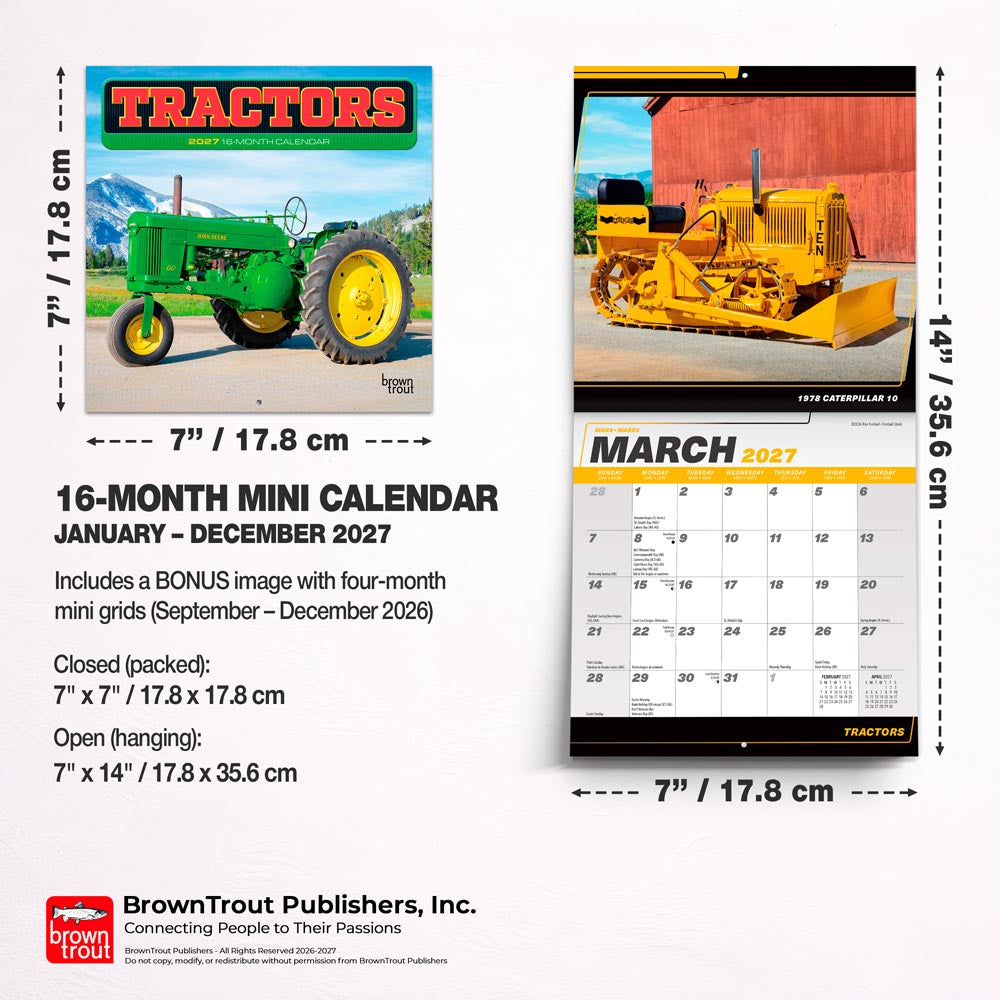Tractors | 2027 7 x 14 Inch (Hanging) Monthly Mini Wall Calendar