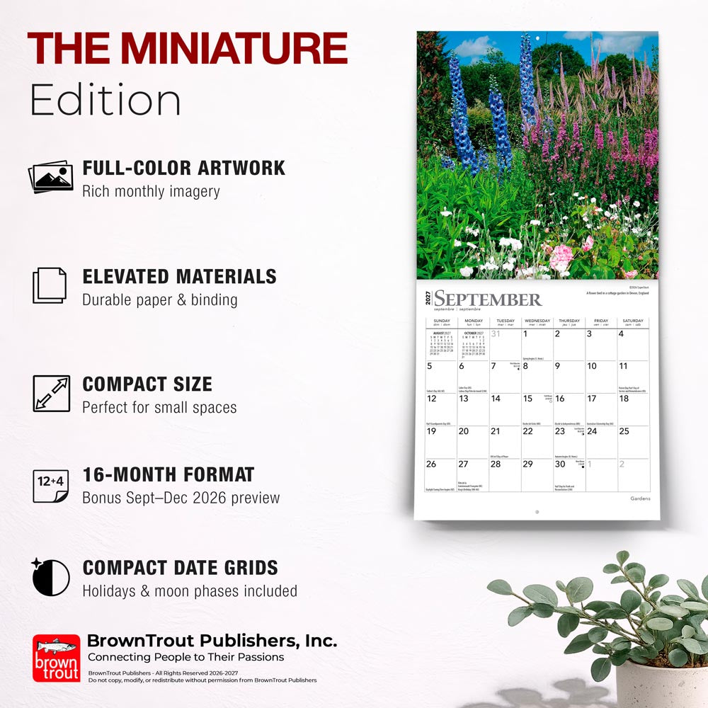Gardens | 2027 7 x 14 Inch (Hanging) Monthly Mini Wall Calendar