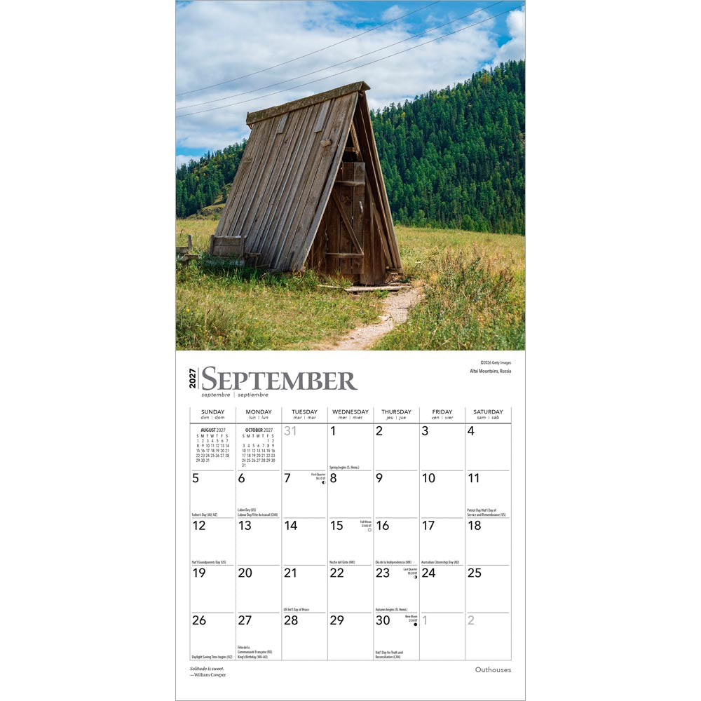 Outhouses | 2027 7 x 14 Inch (Hanging) Monthly Mini Wall Calendar