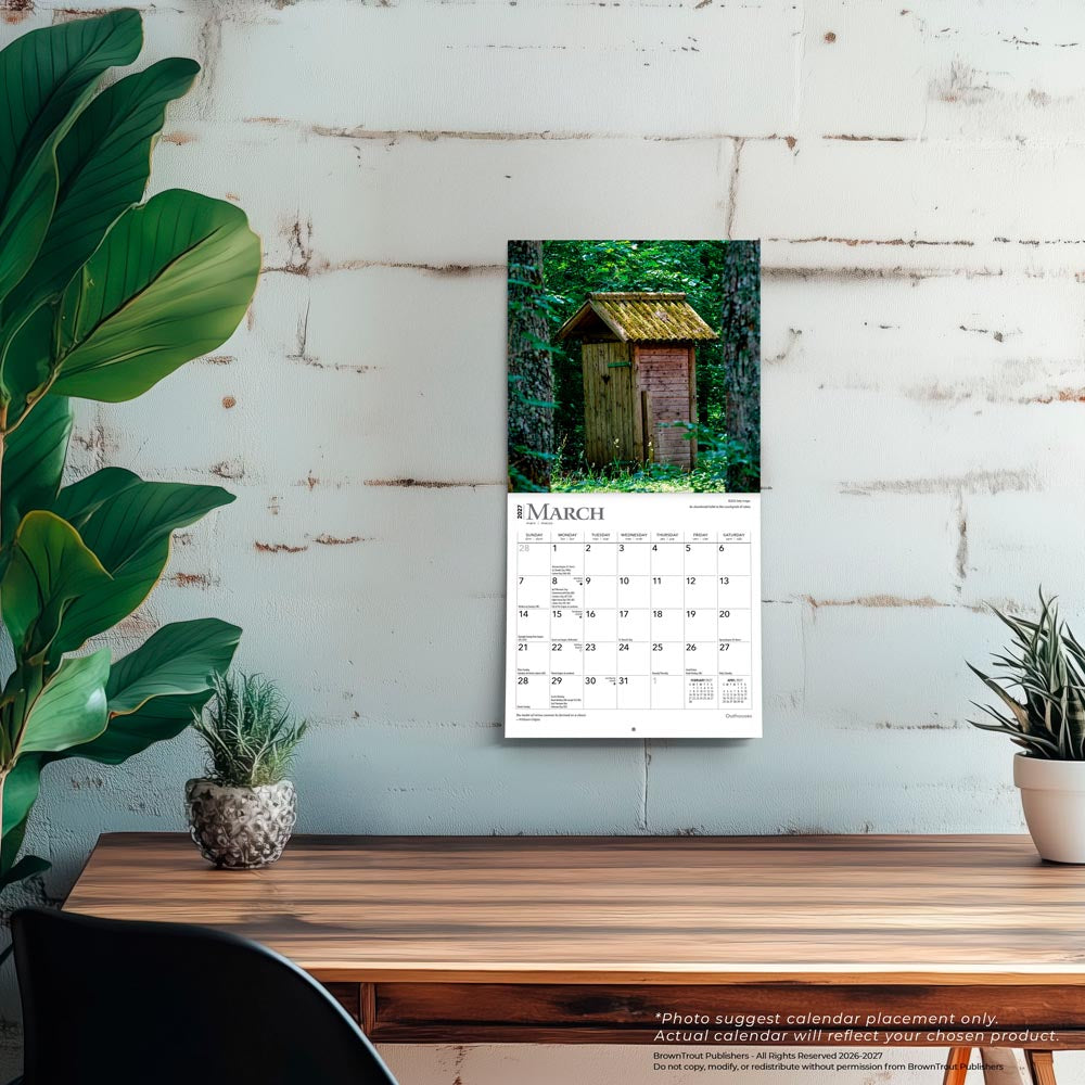 Outhouses | 2027 7 x 14 Inch (Hanging) Monthly Mini Wall Calendar