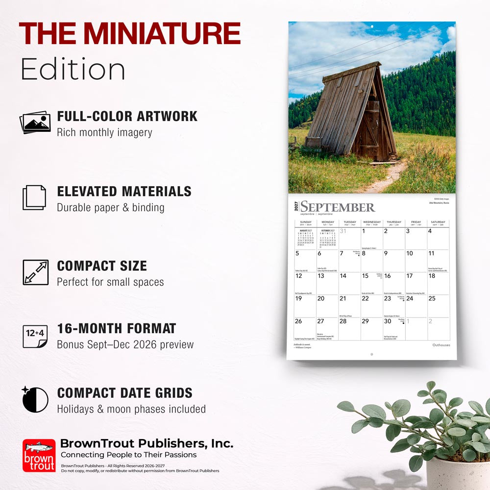 Outhouses | 2027 7 x 14 Inch (Hanging) Monthly Mini Wall Calendar