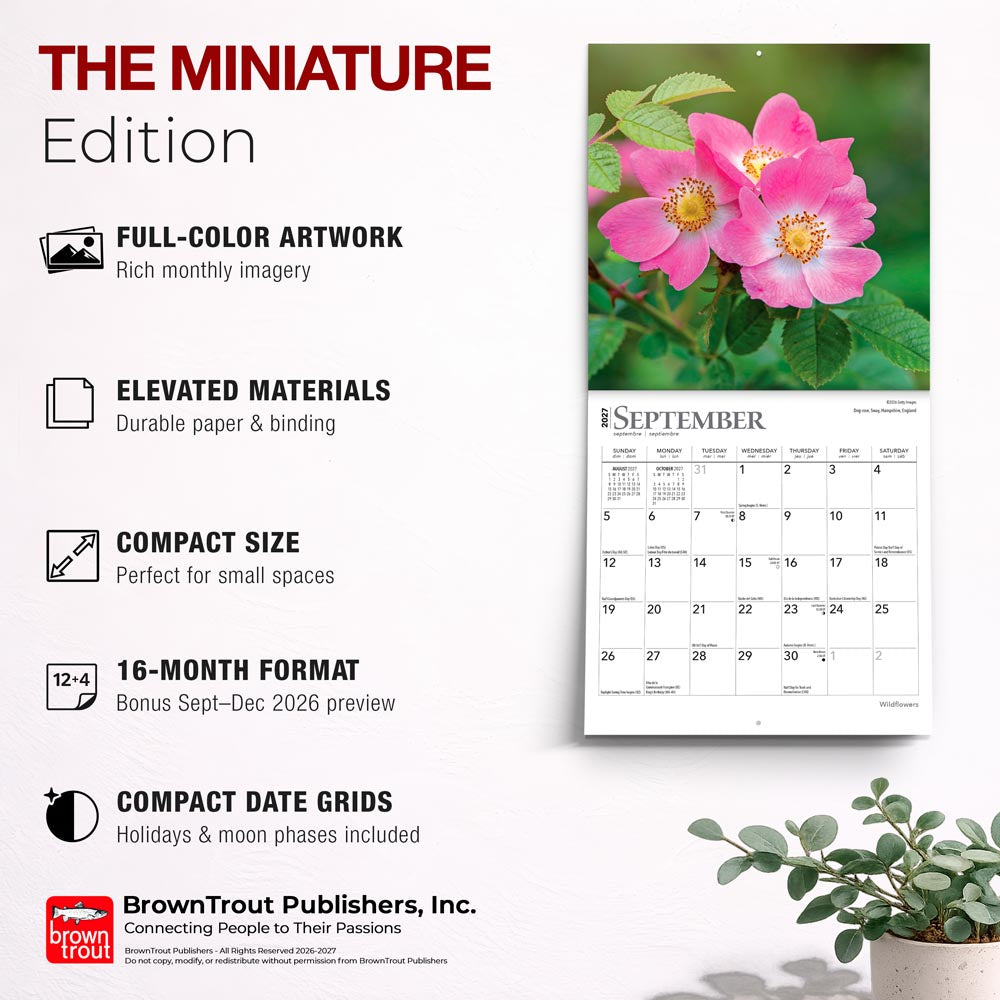 Wildflowers | 2027 7 x 14 Inch (Hanging) Monthly Mini Wall Calendar